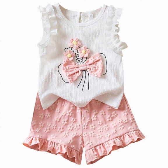 mgoYE Toddler Girl Clothes 3t-4t Toddler Girl Clothes Summer Sleeveless Ruffle Tops Shorts Set 1T 2T 3T 4T Kids Floral Outfi(Pink,3-4 Years)