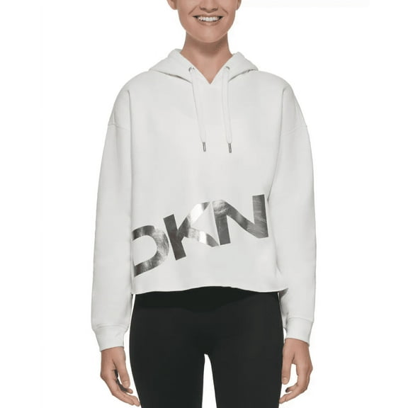 DKNY Womens  Sport Metallic-Graphic Pullover Hoodie, White, X-Large