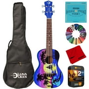 Luna UKE KAUWELA C Kauwela Summer Concert Ukulele with Satin Graphic Finish with Gigbag Bundle with Replacement Strings, Pick, Microfiber Cleaning Cloth and Premium 2 YR CPS Enhanced Protection Pack
