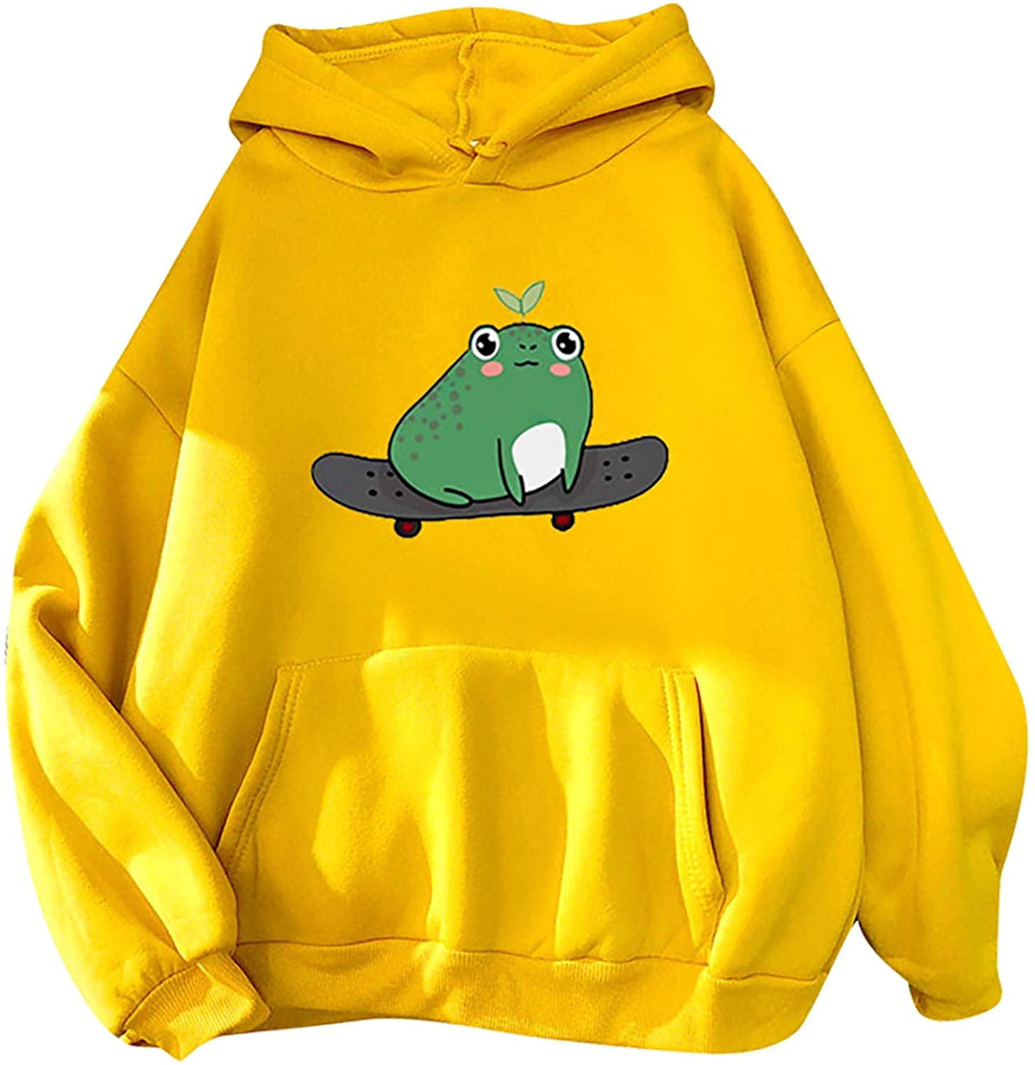 Womens Lovely Hoodies Teen Girls Fashion Long Sleeve Cute Frog Printed Big Pocket Hoodie Loose Tops 8 Colors Option