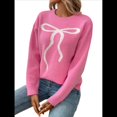 thumbnail image 3 of Suéter de Punto con Lazo para Mujer, Estilo Y2K, de Larga y Cuello Redondo, Holgado e Informal. Rosa Roja S, 3 of 10