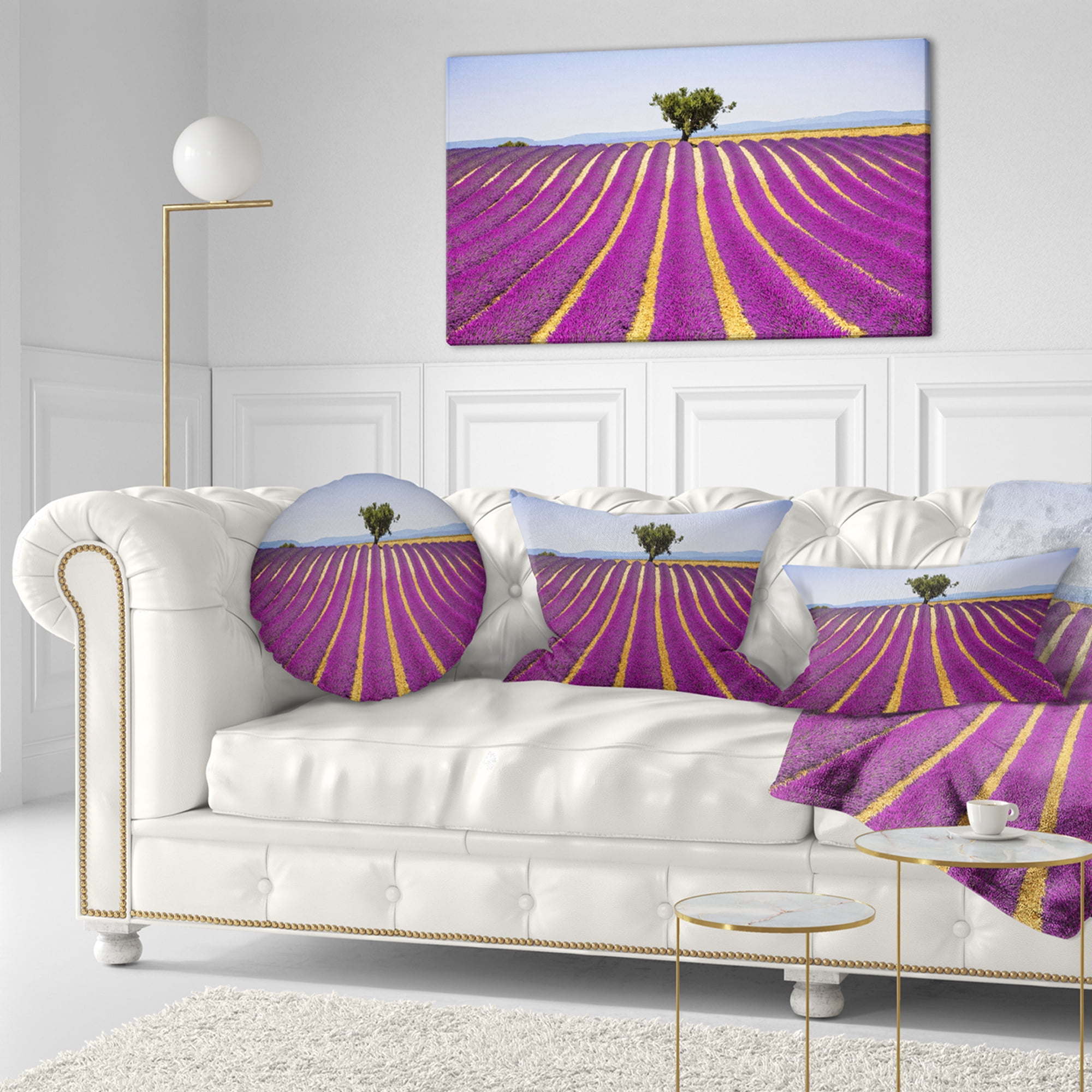 Designart Lavender and Lonely Tree Uphill - Landscape Wall Throw Pillow - 12x20