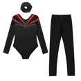 thumbnail image 3 of TiaoBug Gymnastics Leotard for Girls Long Sleeve Dance Unitard Biketard with Leggings Hair Band Set Red&Black 6, 3 of 5