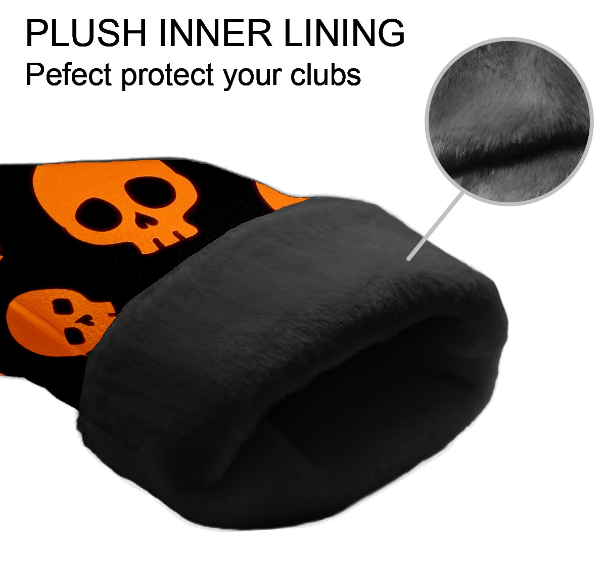 Golf Club Covers, Orange Skeleton Premium PU Leather Driver Hybrid Putter Head Covers with Velvet Lining, Waterproof Golf Gifts for Men Women