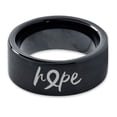 thumbnail image 2 of Tungsten Optomistic Hope Awareness Ribbon Band Ring 9mm Men Women Comfort Fit Black Flat Cut Brushed Polished, 2 of 4