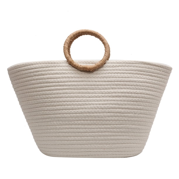 Bolso de playa de cuerda de algodón Casual para mujer Bolsos con asa superior Color sólido para el trabajo (Blanco) Ehuebsd Para Estrenar