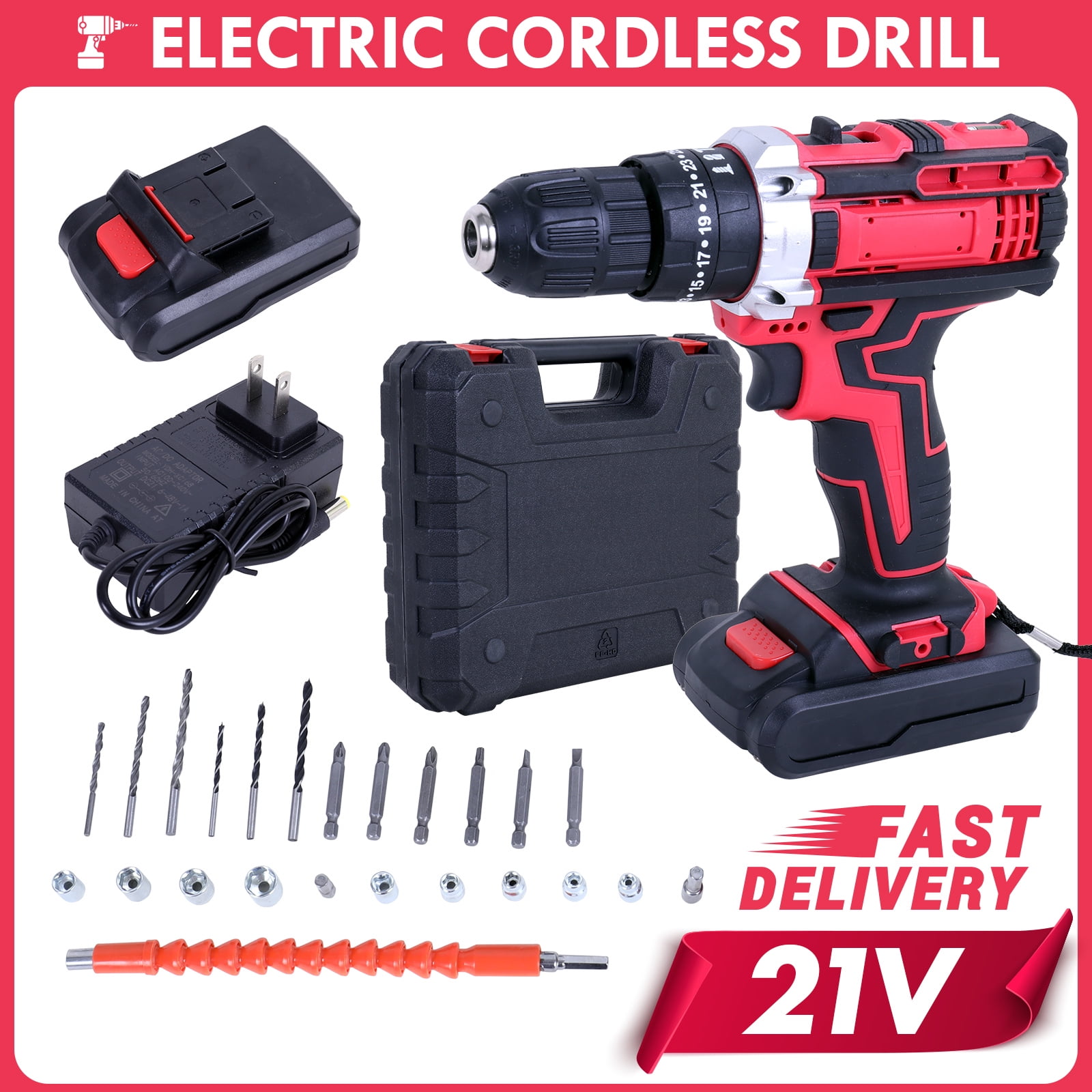 BAOKALER 21V, Cordless 0.38 in Drill Driver, 1200 mAh, 28 Nm 550 RPM