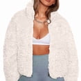 thumbnail image 2 of Female Fleece Full-Zip Jacket Long Sleeve Coat Soft Warm with Pockets White S, 2 of 9