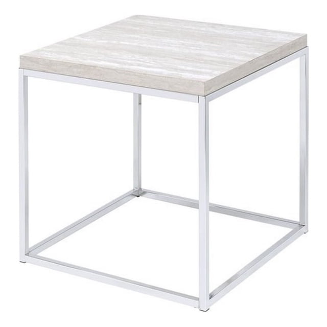 ACME Table d'Appoint Carrée en Bois Snyder en Chrome et Blanc