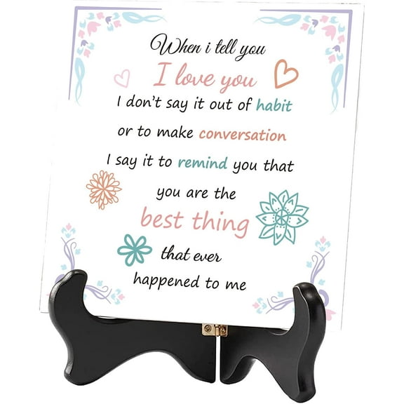 in Loving Memory Memorial Gifts Ceramic Tile Wooden Stand Memory Plaque Decor Sign for Wedding Memorial Gifts Valentine's Day Party Decor