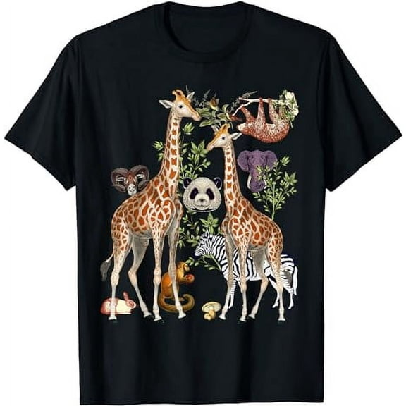 Botanical Safari Wildlife Print Unisex Men Women Short Sleeve Casual Tee Shirt