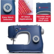 SINGER® M3330 Navy Blue Sewing Machine with Accessories , 23 built-in Stitches Deliver 97 Stitch Applications , 1-Step Buttonhole, Free Arm, LED Light , Portable, Perfect For Beginners