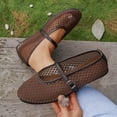 thumbnail image 2 of KIJBLAE Women's Mesh Round Toe Hollow Out Mary Jane Flats, Thin Band Slip On Breathable Casual Shoes Brown 37, 2 of 9