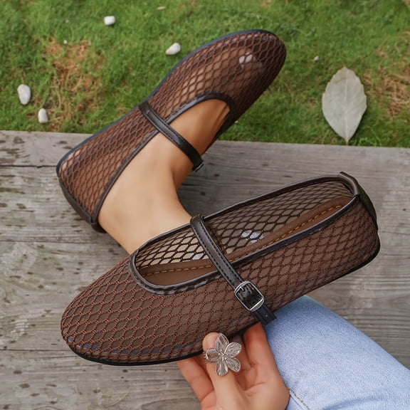Bkhluea Women Mesh Mary Jane Ballet Flats Adjustable Comfortable Footwear For Office Work Daily Casual Outdoor Activities
