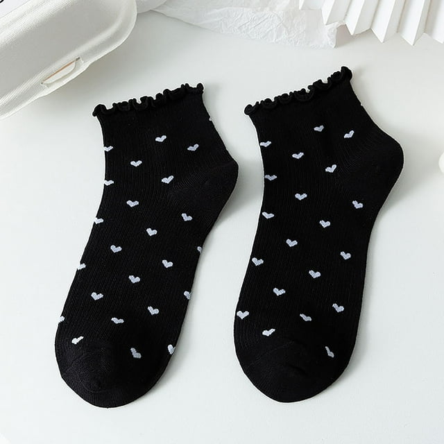 Stockings Casual Sailor Socks With Lace Trim Heart Pattern Lightweight Comfort for Everyday Wear on Spring and Fall