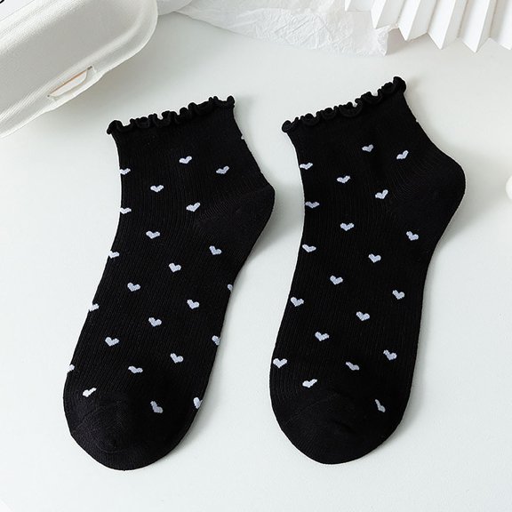Babaley Women's Socks Ruffled Cute Heart Pattern Ankle Socks Casual Summer Lightweight Comfortable Socks