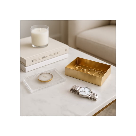 Acrylic Decorative Boxes for Home Decor with Lid -  Elegant Jewelry Box and Home Organizer for Keepsakes - Perfect Home Decor Storage Box for Living Room, Bedroom, or Office Decor - 2" White & Gold