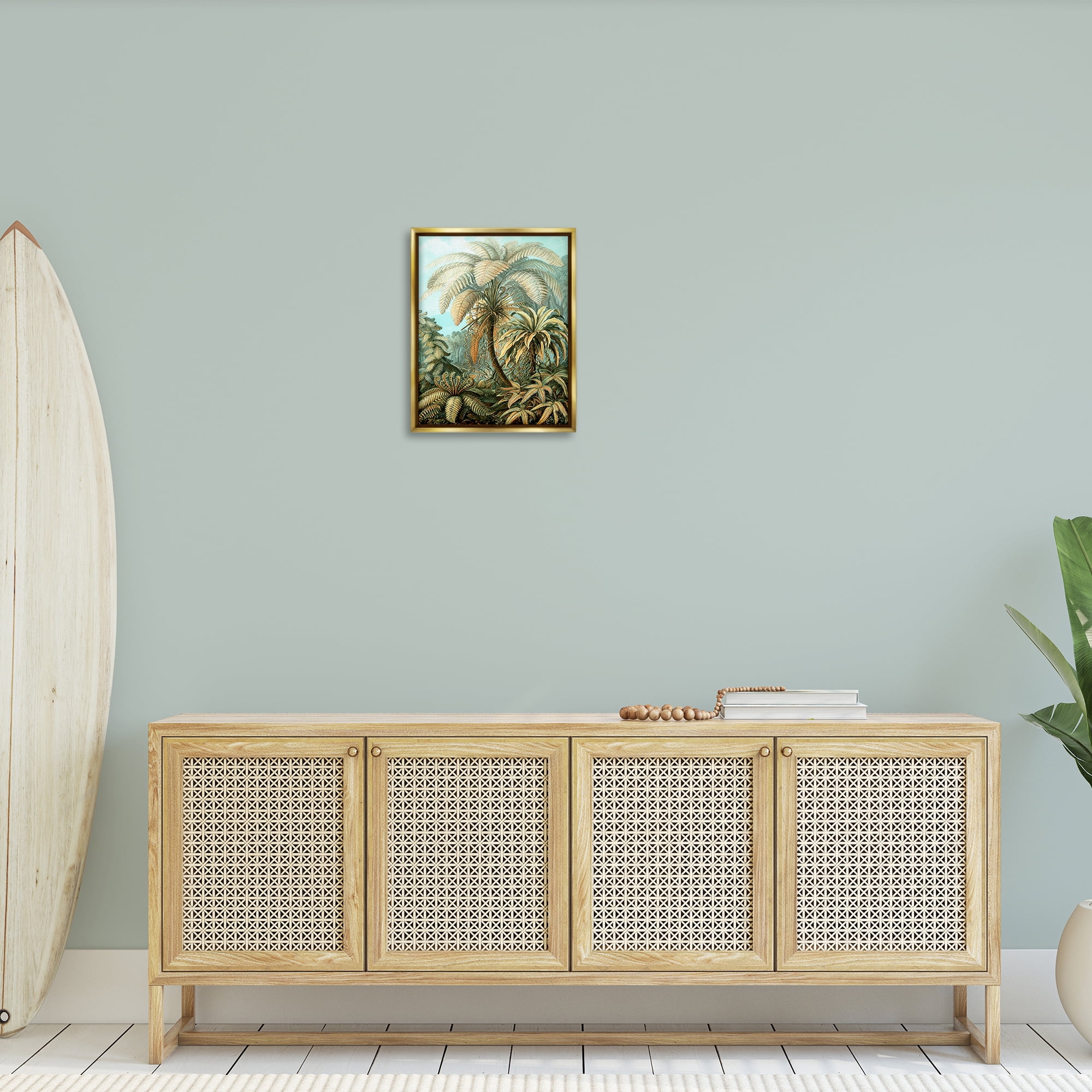 Stupell Industries Detailed Palm Tree Leaves Landscape & Nature Painting Gold Floater Framed Canvas Art Print Wall Art, 17 x 21
