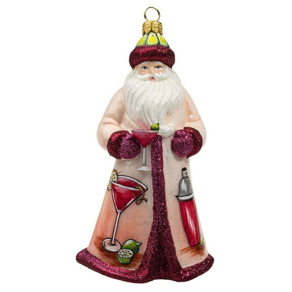 Joy to the World Glitterazzi Cosmopolitan Santa Polish Glass Christmas Ornament