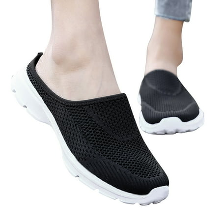 CAICJ98 Walking Shoes Women Women s Round Comfortable Casual Knitted Loafers Breathable Lightweight Slip on Walking Shoes Black