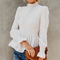 thumbnail image 3 of Women Solid Long Sleeve Turtle Neck Ruched T-Shirt Flare Sleeve Blouse Tops, 3 of 9