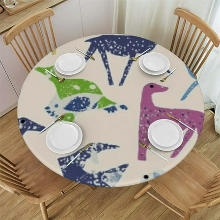 

Xllo0ord Round Tablecloth Camels Round Fitted Tablecloth with Elastic Edge Oil Proof Table Cloth Wipe Clean Table Cover for Indoor and Outdoor 31 -35