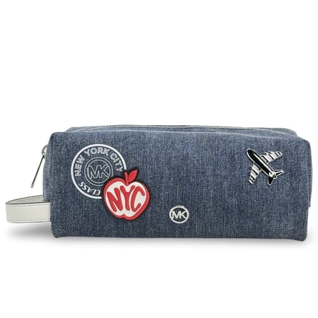 Michael Kors Women's Denim Top Zip Medium Travel Kit with Patches (Denim)