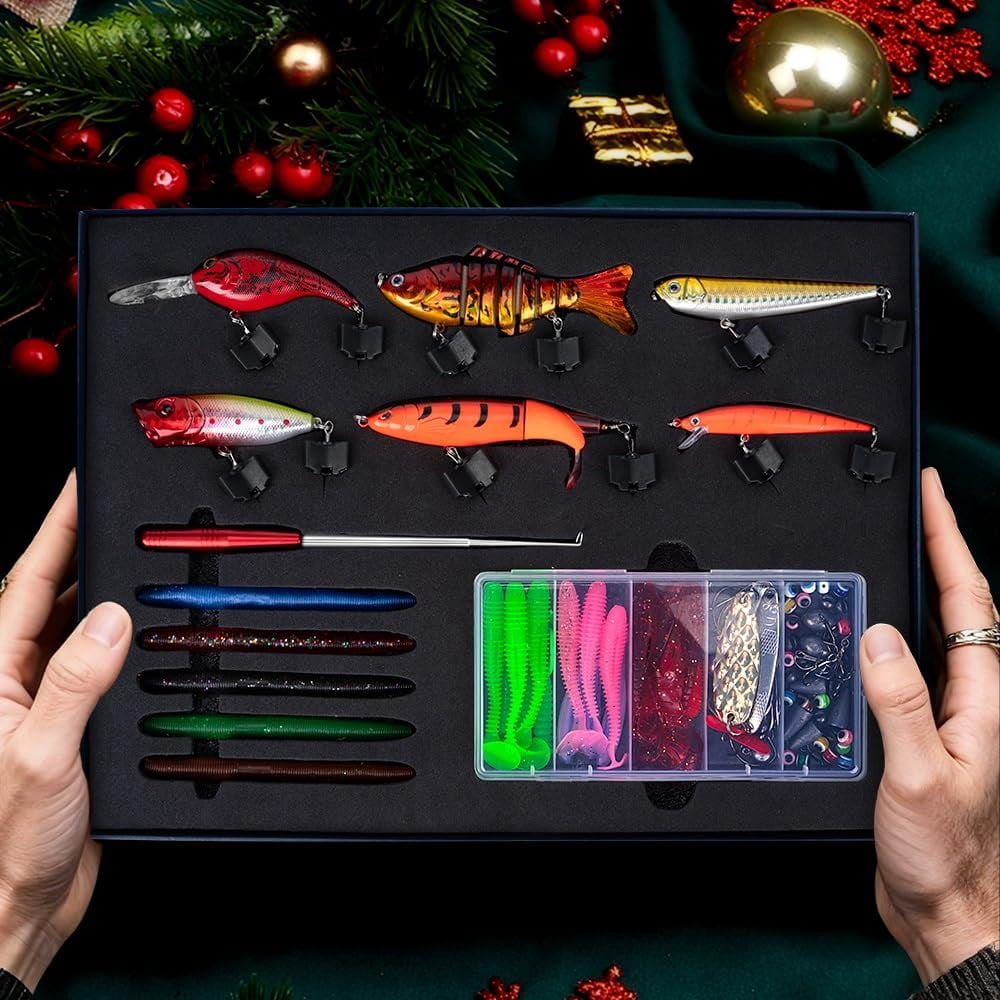 104pcs Fishing Lures Kit With Glide Bait  Hooks Weights Fish Hook Remover Tool& Accessories Gear Gifts For Fisher Adult Men Teen Boys