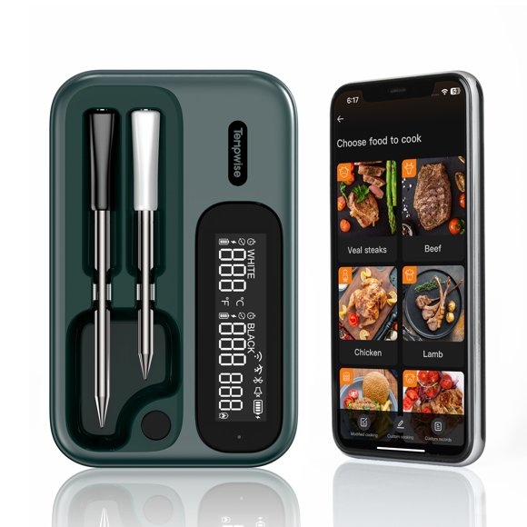 2.4G&5G WiFi Food Thermometer Wireless Meat Thermometer Barbecue Cooking,80min Data Storage TNT-2BW