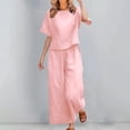 thumbnail image 2 of NMMUED Two Piece Sets for Women Summer Outfits Oversized Wide Leg Pants Lounge Sets Airport Beach Vacation Clothes Lounge Sets for Women Pink L, 2 of 6