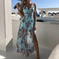 thumbnail image 2 of Fesfesfes Womens Dress Floral Print V Neck Spring Dress Loose Casual Sleeveless Dress for Women Slit Chiffon Beach Long Dress, 2 of 7