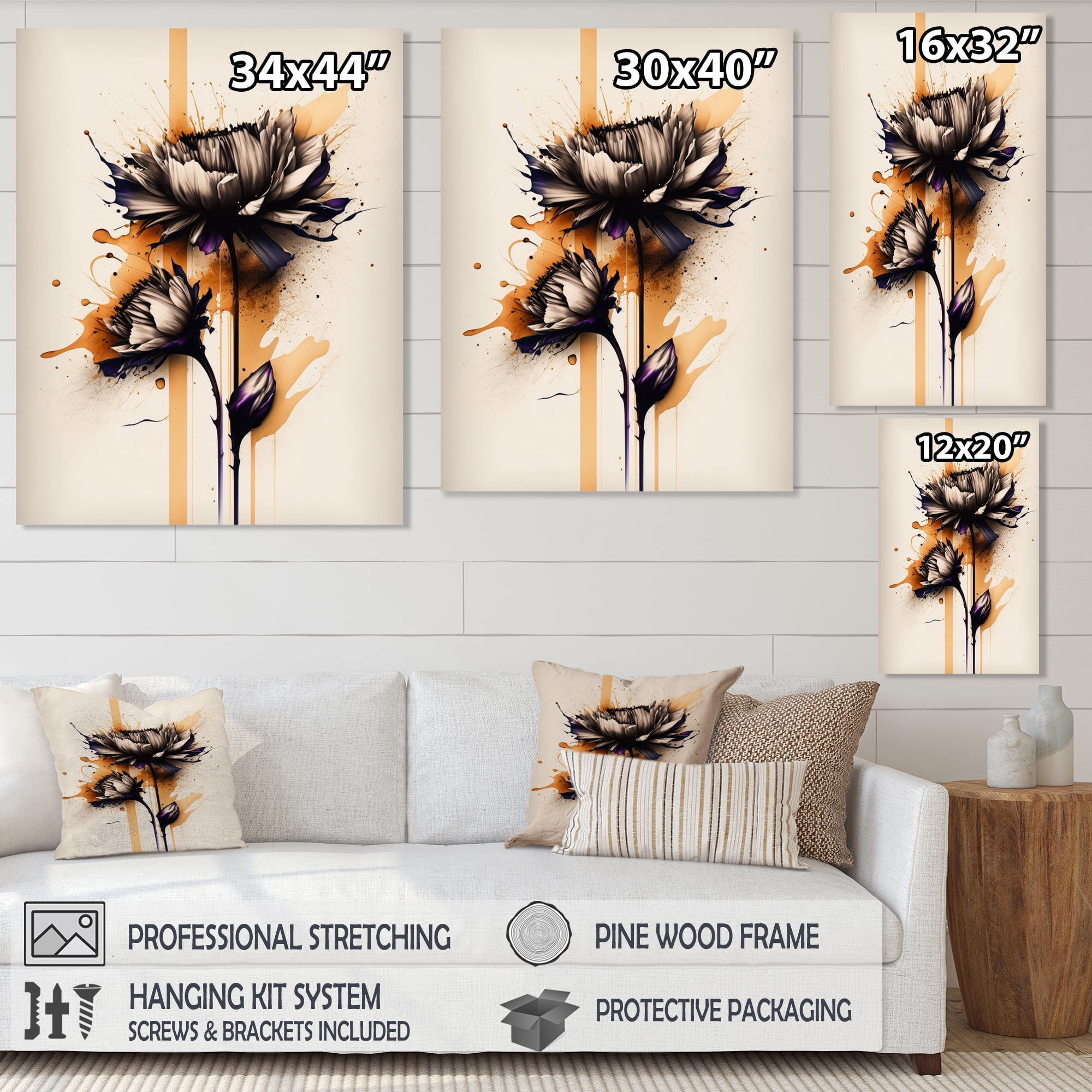 Designart Orange Dahlia Flower On Abstract Fusion II Canvas Wall Art