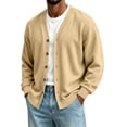 thumbnail image 2 of Dwellite Mens Cardigan V Neck Sweater Lightweight Button Slim Fit Soft Fall Winter Jacket Fashion Solid Color Sweater Beige 3XL, 2 of 6