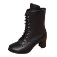 thumbnail image 4 of Fashion Women's Solid Ankle Boots Lace Up Short Booties with Square Heels for Autumn Wear, 4 of 9