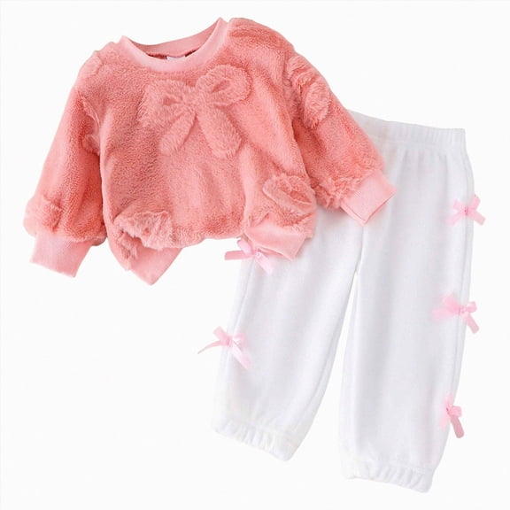 TOWED22 Toddler Baby Girl Clothes Fall Winter Outfits Infant Girl Sweatshirt Top Pants Set Toddler 2Pcs Clothes,Pink,12-18 M