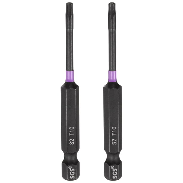 Uxcell 2pcs T10 Torx Impact Bit de destornillador 1/4" Punta hexagonal 2.8" Largo Magnético Sin agujero