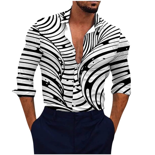 Hombres Casual Botones Playa Sin Posicionamiento Estampado Turndown Cardigan Camisa de Manga Larga Odeerbi ODB-6