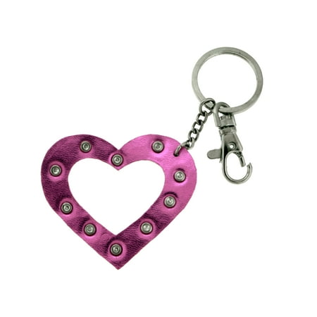 Pink Rhinestones Snap Rhinestone Accented Metallic Pink Colored Heart Keychain With Trigger Snap KEKC4374 ()