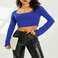 thumbnail image 2 of Square Neck Long Sleeve Crop Top for Women Sexy Basic Ribbed Tee Shirts Y2k Tops, 2 of 5