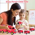 thumbnail image 3 of AOKESI 5 in 1 Carrier Truck Transport Cars Toy for Toddlers, Friction Power Fire Truck Vehicle Toys Set with Light and Sound, Gift Toys for Kids Boys Girls, Ages 3-6, 3 of 9