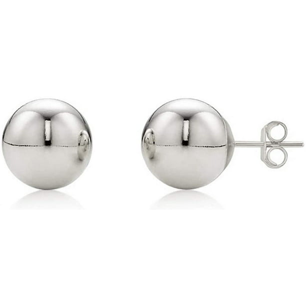 14K White Gold Polished Round Ball Stud Earrings 8mm, Gold Ball Earrings  for Women, Giorgio Bergamo 8mm