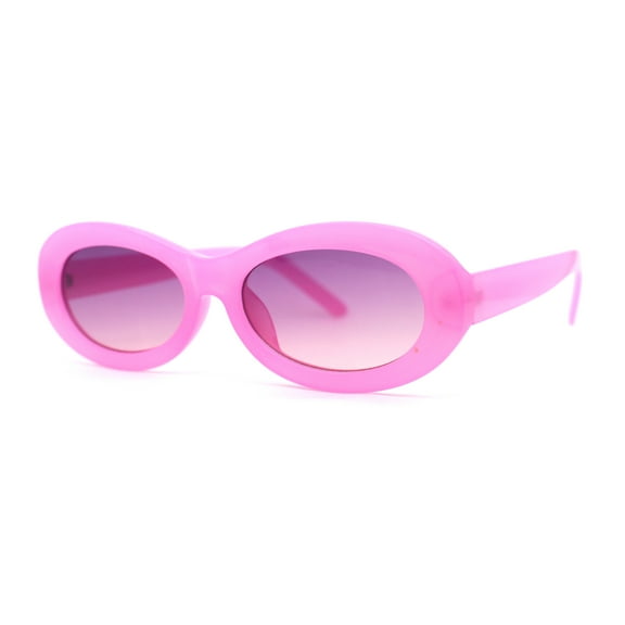 Womens Oval Thick Plastic Mod Fashion Plastic Sunglasses Pink Purple Pink