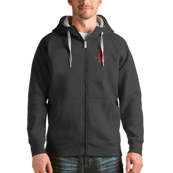 Men's Antigua Charcoal Houston Rockets Logo Victory Full-Zip Hoodie