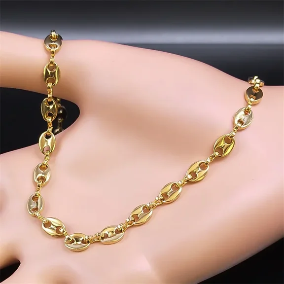 Coffee Beans Chain 11MM Necklaces For Men 14K White Gold Link Chain Necklaces Fashion Hip Hop Jewelry Gift