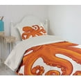 thumbnail image 2 of Ambesonne Octopus Quilted Coverlet 2 Pcs, Orange Animal Wildlife, Twin Size, Orange White, 2 of 5