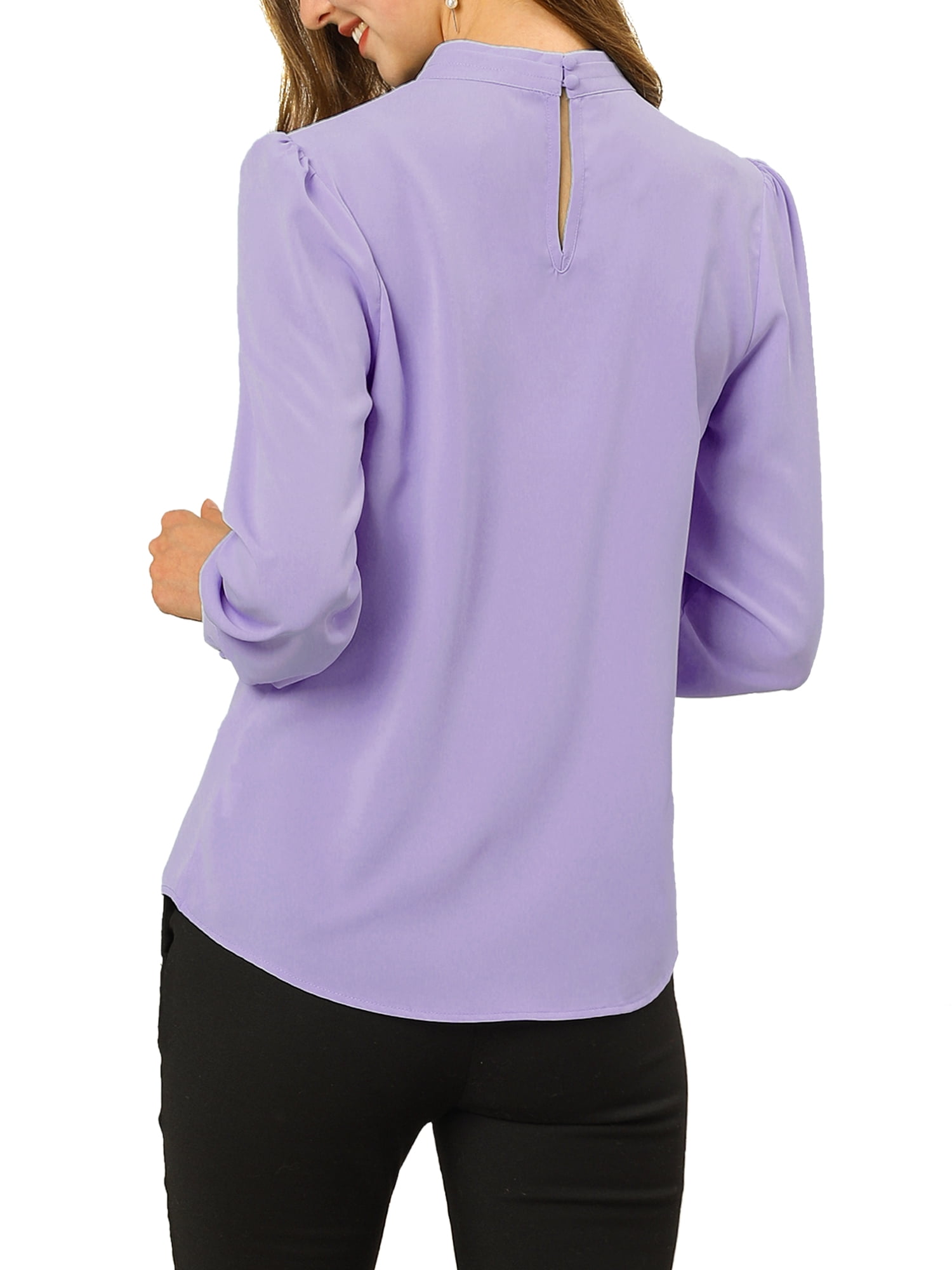 DARING DIVA Women's Stand Collar Long Sleeve Office Blouse XS Light Purple