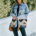 thumbnail image 2 of Women‘s Denim Jacket Aztec Shacket Distressed Lapel Long Sleeve Button Down Denim Jacket Coat, 2 of 4