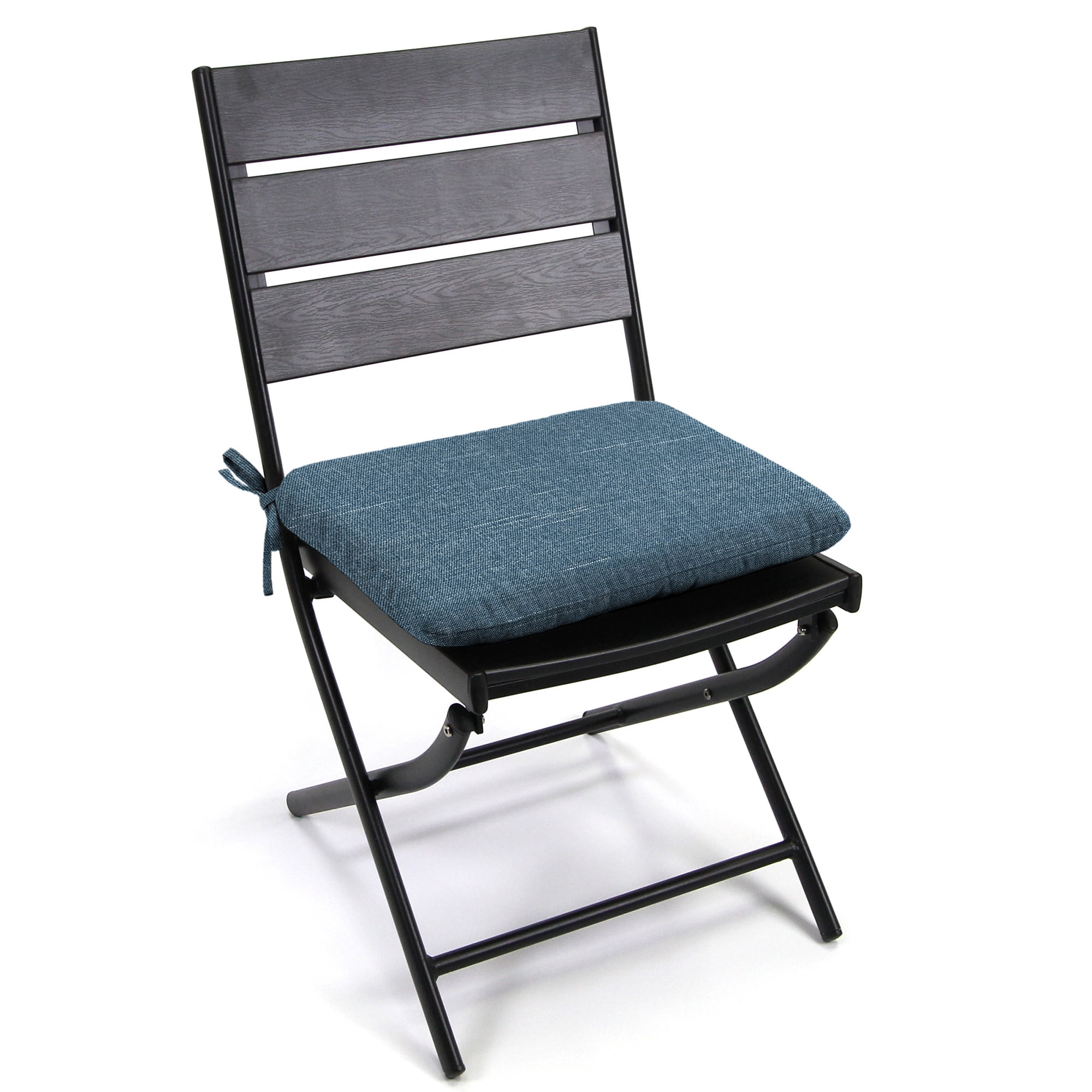 Jordan Manufacturing 15" x 18" Tory Denim Blue Crosshatch Rectangular Outdoor Chair Pad Seat Cushion with Ties