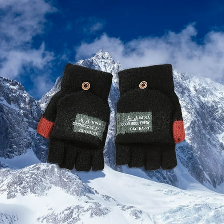 

Work Gloves Children s Gloves Autumn And Winter Warm Thickened Flip Up Gloves Plus Velvet Knitted Cold Proof Half Finger Gloves