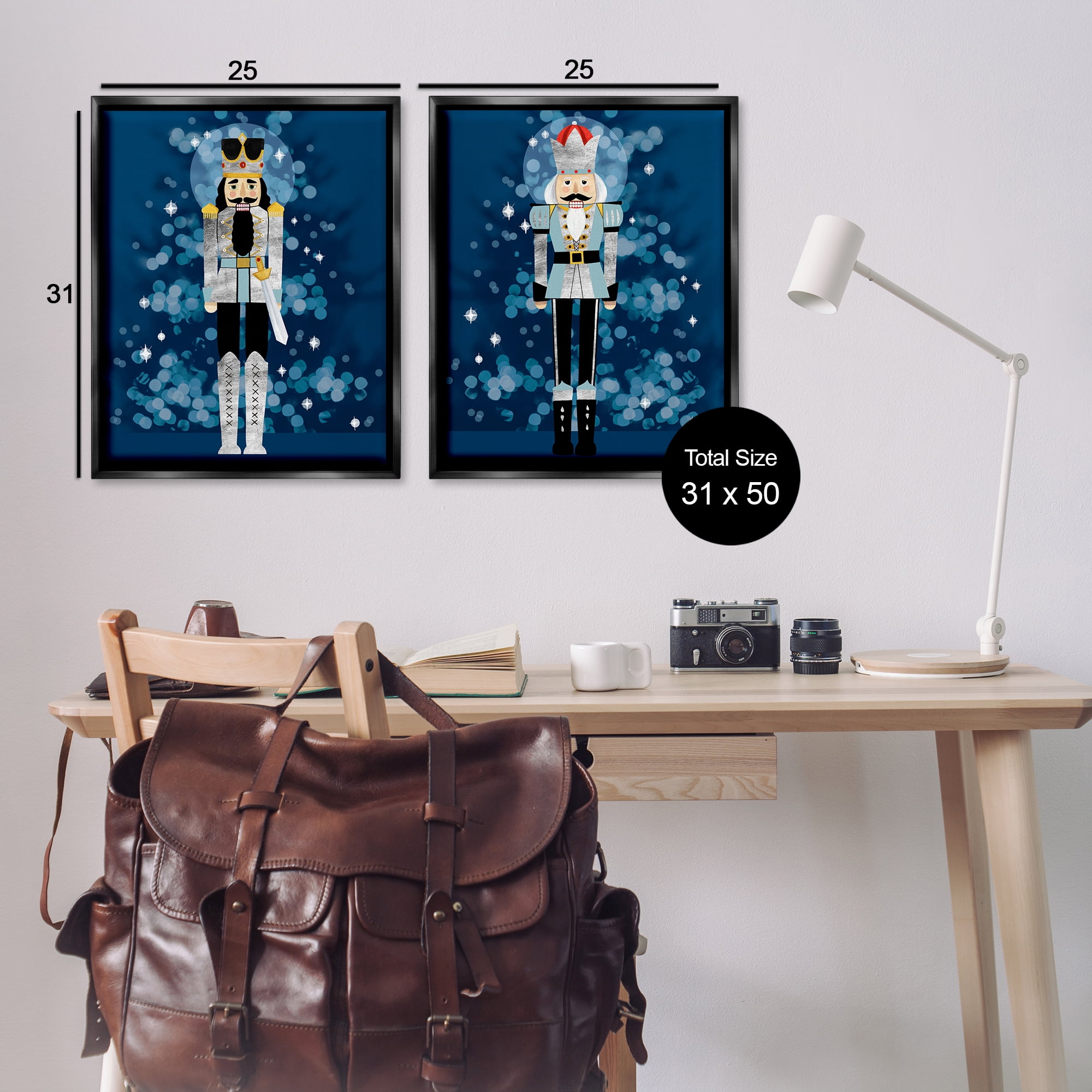 Stupell Industries Blue Nutcracker Figures Holiday Painting Black Floater Framed Canvas Art Print Wall Art, 31 x 25, Set of 2